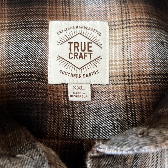 True Craft Orange and Gray Long sleeve flannel shirt with pockets on the chest. - Picture 3 of 8